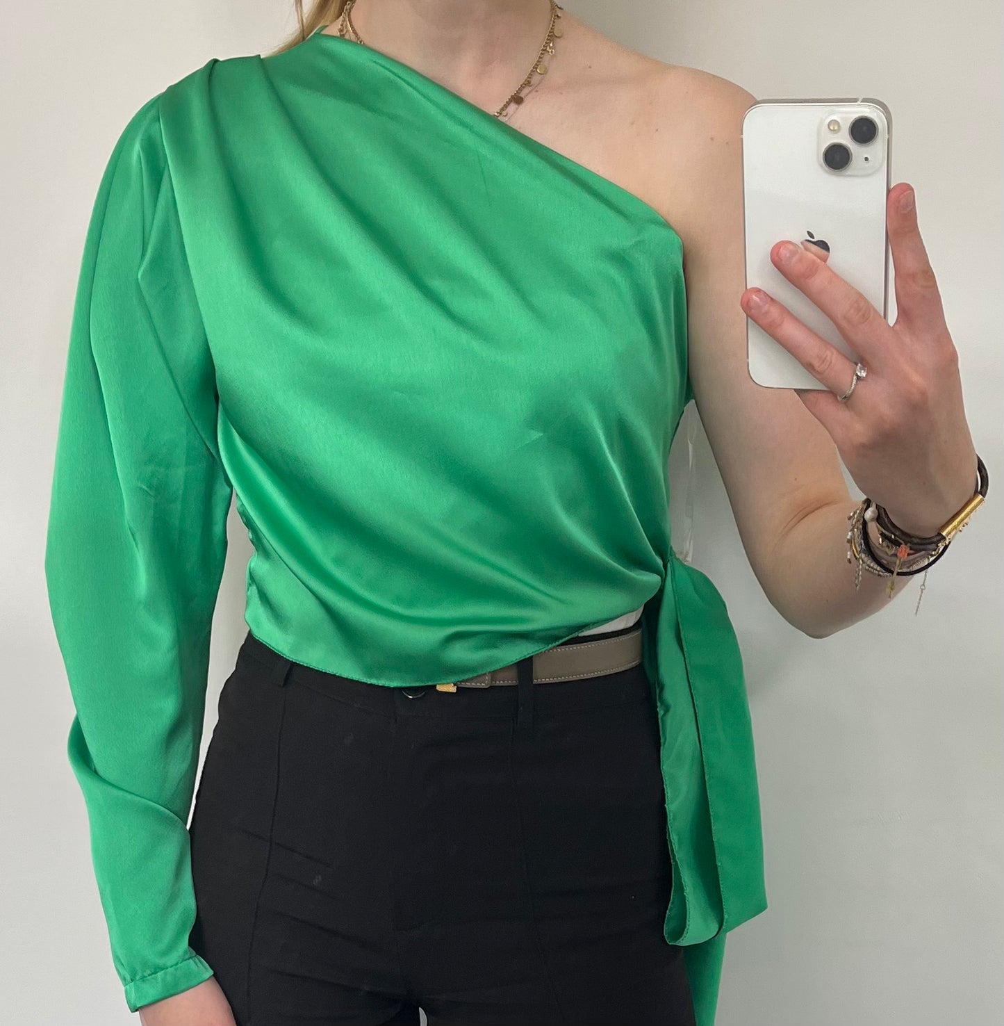 One shoulder top - groen