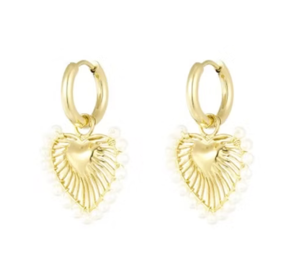 Pearl heart oorbellen