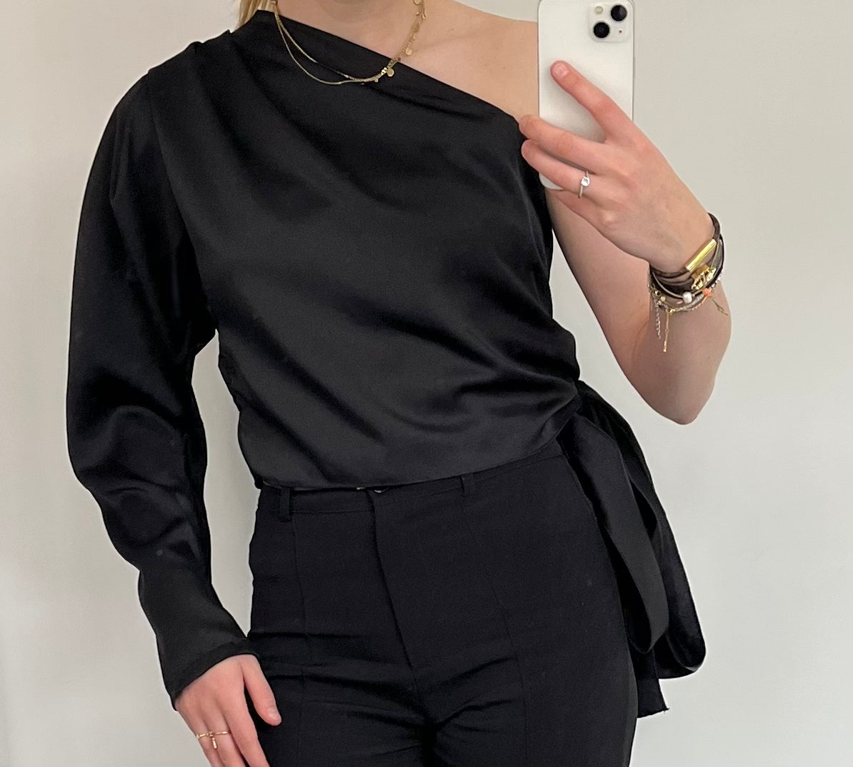 One shoulder top - zwart